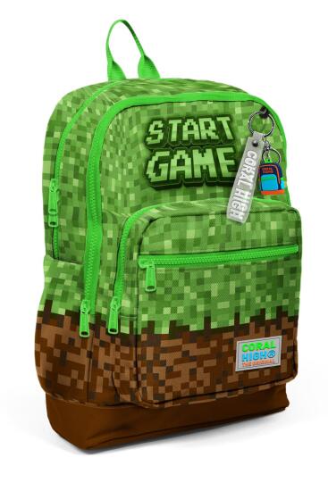 Coral High Kids Yeşil Kahverengi High Craft Desenli Dört Bölmeli Okul Sırt Çantası 23776 - Coral High KIDS