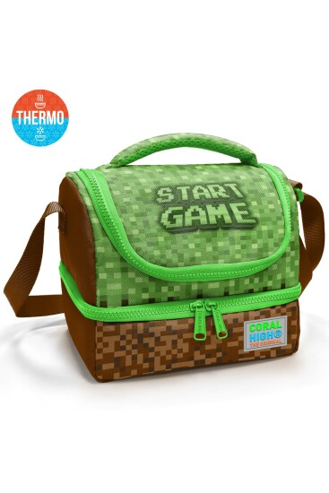 Coral High Kids Yeşil Kahverengi High Craft Desenli Thermo İki Katlı Beslenme Çantası 37217 - Coral High