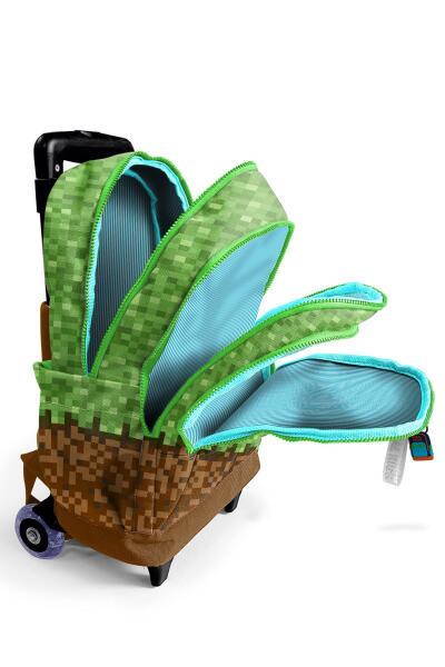 Coral High Kids Yeşil Kahverengi High Craft Desenli Üç Bölmeli Çekçekli Okul Sırt Çantası 23976 - 3