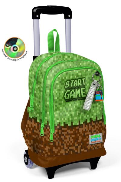 Coral High Kids Yeşil Kahverengi High Craft Desenli Üç Bölmeli Çekçekli Okul Sırt Çantası 23976 - 1