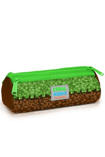 Coral High Kids Yeşil Kahverengi High Craft Desenli Üç Bölmeli Kalem Çantası 22092 - 1