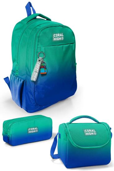 Coral High Kids Yeşil Saks Renk Geçişli 3’lü Okul Çanta Seti SET0123665 - Coral High