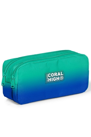 Coral High Kids Yeşil Saks Renk Geçişli İki Bölmeli Kalem Çantası 12075 