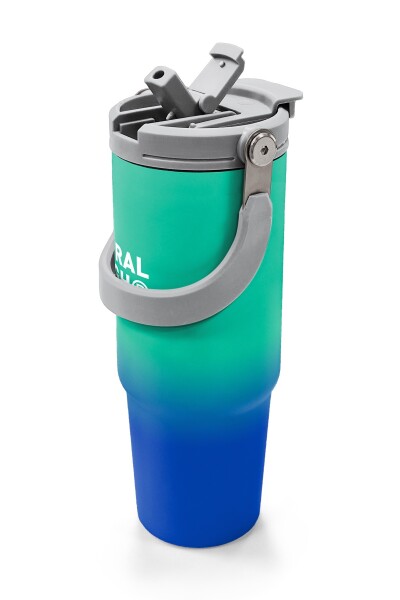 Coral High Kids Yeşil Saks Renk Geçişli Pipetli ve Direkt İçim Çelik Termos 900 ml 38725 - 2