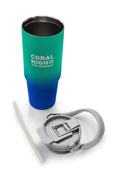 Coral High Kids Yeşil Saks Renk Geçişli Pipetli ve Direkt İçim Çelik Termos 900 ml 38725 - 8