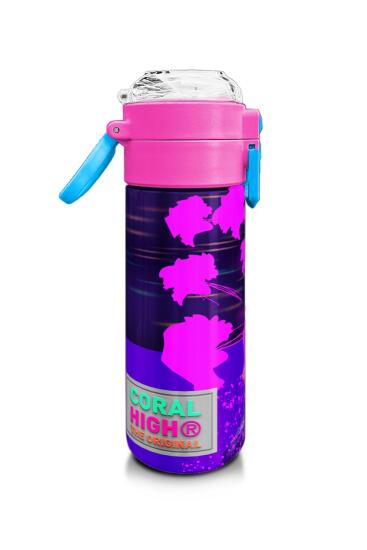 Coral High KidsMor Pembe Anime Kedi Desenli Pipetli ve Direkt İçim Çelik Termos 500 ml 31954 - 2