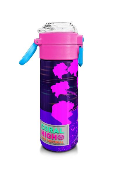 Coral High KidsMor Pembe Anime Kedi Desenli Pipetli ve Direkt İçim Çelik Termos 500 ml 31954 - 2