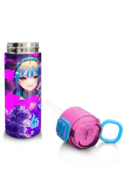 Coral High KidsMor Pembe Anime Kedi Desenli Pipetli ve Direkt İçim Çelik Termos 500 ml 31954 - 4