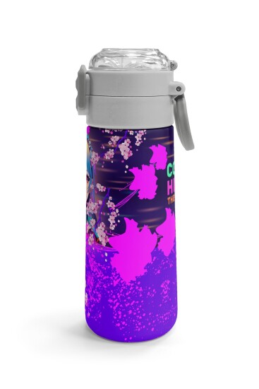 Coral High KidsMor Pembe Anime Kedi Desenli Pipetli ve Direkt İçim Çelik Termos 500 ml 31954 - 3