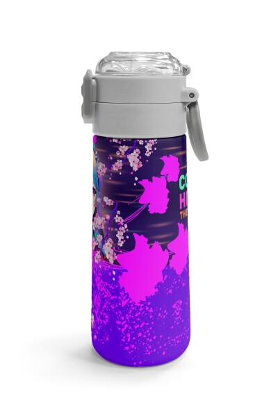 Coral High KidsMor Pembe Anime Kedi Desenli Pipetli ve Direkt İçim Çelik Termos 500 ml 31954 - 3