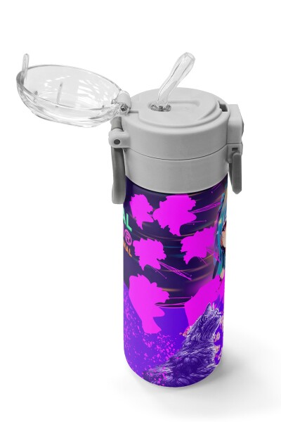 Coral High KidsMor Pembe Anime Kedi Desenli Pipetli ve Direkt İçim Çelik Termos 500 ml 31954 - 5