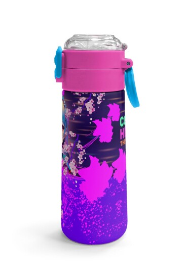 Coral High KidsMor Pembe Anime Kedi Desenli Pipetli ve Direkt İçim Çelik Termos 500 ml 31954 - 3