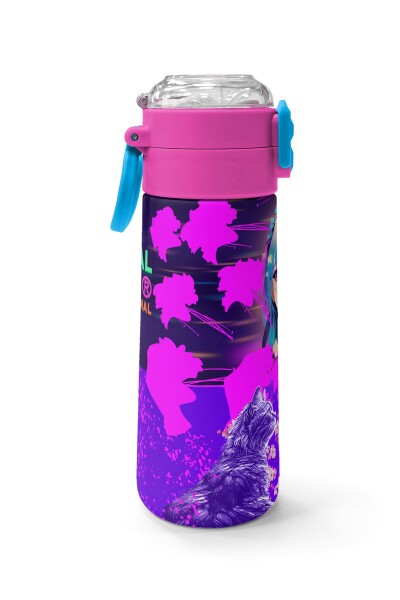 Coral High KidsMor Pembe Anime Kedi Desenli Pipetli ve Direkt İçim Çelik Termos 500 ml 31954 - 2