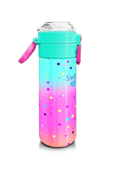 Coral High KidsRenkli Dondurmalı Kedi Desenli Pipetli ve Direkt İçim Çelik Termos 500 ml 31812 - 2