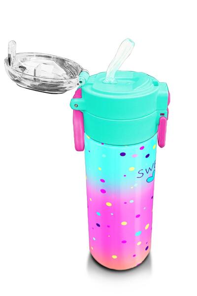 Coral High KidsRenkli Dondurmalı Kedi Desenli Pipetli ve Direkt İçim Çelik Termos 500 ml 31812 - 5