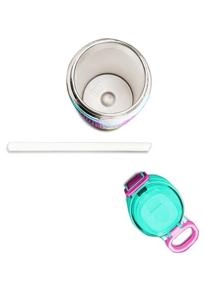 Coral High KidsRenkli Dondurmalı Kedi Desenli Pipetli ve Direkt İçim Çelik Termos 500 ml 31812 - 7