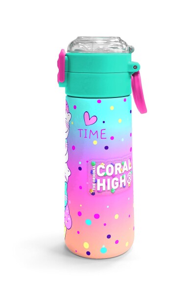 Coral High KidsRenkli Dondurmalı Kedi Desenli Pipetli ve Direkt İçim Çelik Termos 500 ml 31812 - 3