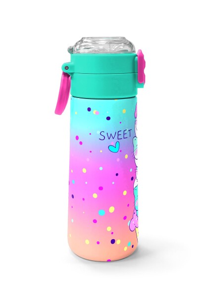 Coral High KidsRenkli Dondurmalı Kedi Desenli Pipetli ve Direkt İçim Çelik Termos 500 ml 31812 - 2