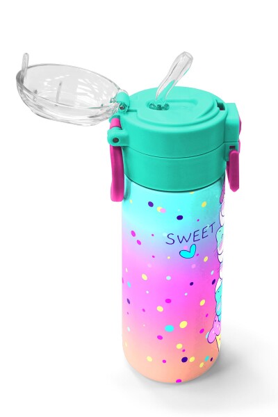 Coral High KidsRenkli Dondurmalı Kedi Desenli Pipetli ve Direkt İçim Çelik Termos 500 ml 31812 - 5