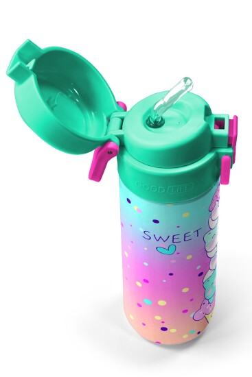 Coral High Kids Renkli Dondurmalı Kedi Desenli Pipetli ve Direkt İçim Çelik Termos 500 ml 31812 - 2