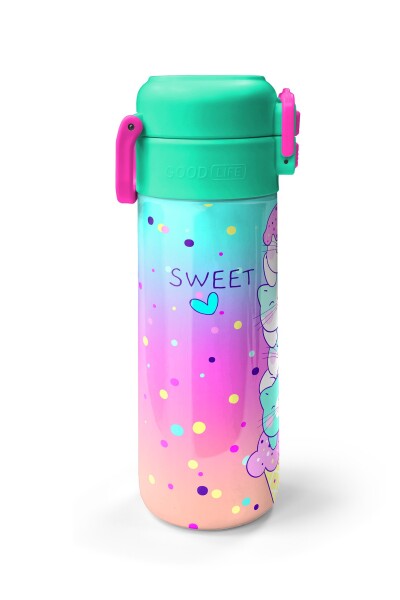 Coral High Kids Renkli Dondurmalı Kedi Desenli Pipetli ve Direkt İçim Çelik Termos 500 ml 31812 - 5
