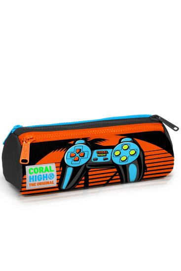 Coral High Kids Gri Turuncu Gamer Desenli Üç Bölmeli Kalem Çantası 22046 - 1