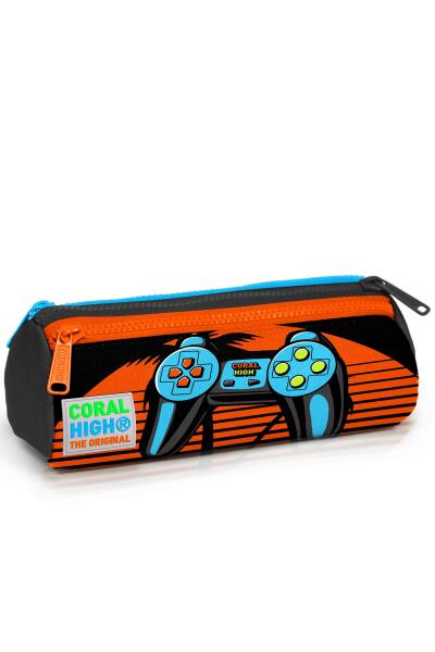 Coral High Kids Gri Turuncu Gamer Desenli Üç Bölmeli Kalem Çantası 22046 - 1