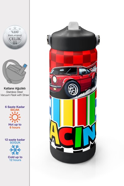 Coral High Kırmızı Araba Desenli Katlanır Ağızlıklı Çelik Termos 650 ml 38339 - 1