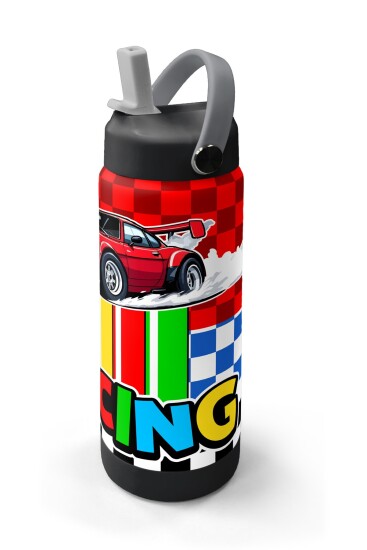 Coral High Kırmızı Araba Desenli Katlanır Ağızlıklı Çelik Termos 650 ml 38339 - 2