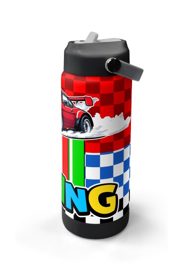 Coral High Kırmızı Araba Desenli Katlanır Ağızlıklı Çelik Termos 650 ml 38339 - 4