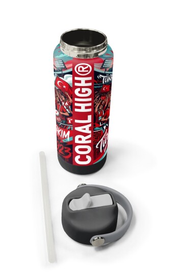 Coral High Kırmızı Beyaz Milli Takım Desenli Pipetli ve Direkt İçim Çelik Termos 650 ml 38402 - 5