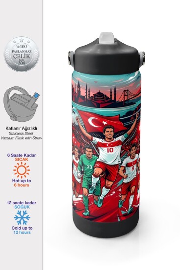 Coral High Kırmızı Beyaz Milli Takım Desenli Pipetli ve Direkt İçim Çelik Termos 650 ml 38402 - Coral High