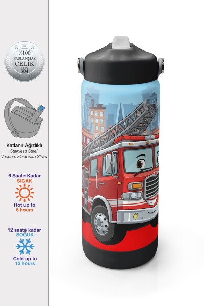 Coral High Kırmızı İtfaiye Desenli Katlanır Ağızlıklı Çelik Termos 650 ml 38345 - 1