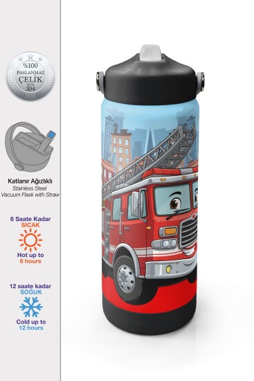 Coral High Kırmızı İtfaiye Desenli Katlanır Ağızlıklı Çelik Termos 650 ml 38345 - Coral High