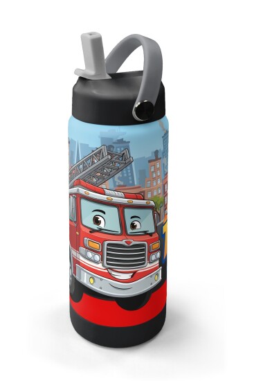 Coral High Kırmızı İtfaiye Desenli Katlanır Ağızlıklı Çelik Termos 650 ml 38345 - 2