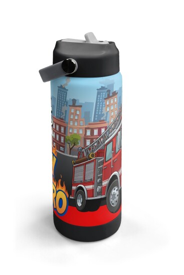 Coral High Kırmızı İtfaiye Desenli Katlanır Ağızlıklı Çelik Termos 650 ml 38345 - 3