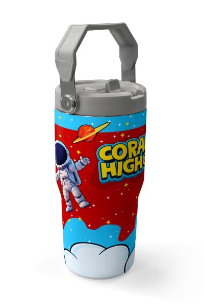 Coral High Kırmızı Mavi Astronot Uzay Desenli Katlanır Ağızlıklı Çelik Termos 600 ml 38904 - 3
