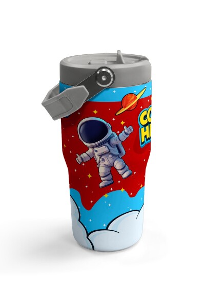 Coral High Kırmızı Mavi Astronot Uzay Desenli Katlanır Ağızlıklı Çelik Termos 600 ml 38904 - 4
