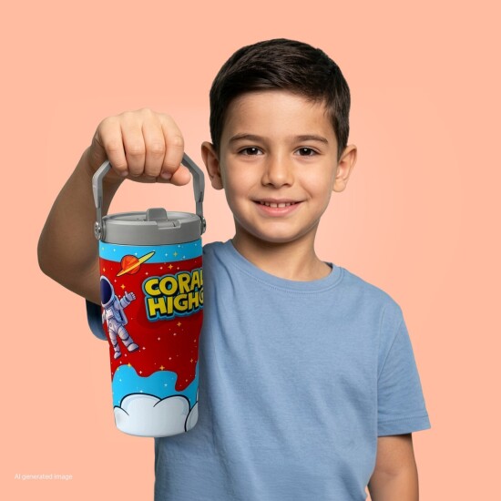 Coral High Kırmızı Mavi Astronot Uzay Desenli Katlanır Ağızlıklı Çelik Termos 600 ml 38904 - 4