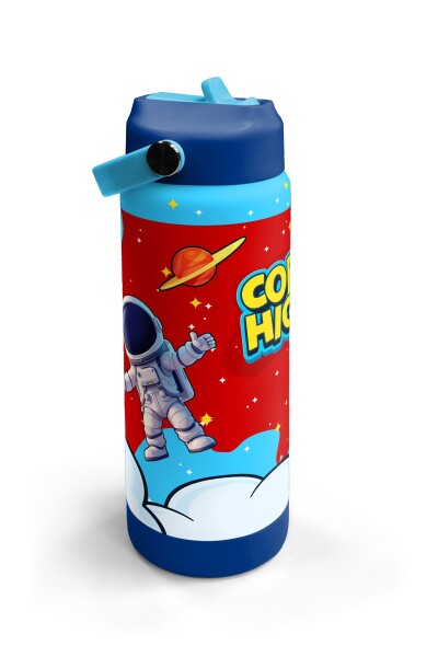 Coral High Kırmızı Mavi Astronot Uzay Desenli Katlanır Ağızlıklı Çelik Termos 650 ml 38327 - 3