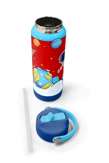 Coral High Kırmızı Mavi Astronot Uzay Desenli Katlanır Ağızlıklı Çelik Termos 650 ml 38327 - 5