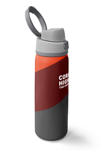 Coral High Koyu Gri Bordo Turuncu Desenli Pipetli ve Direkt İçim Çelik Termos 800 ml 38552 - 2