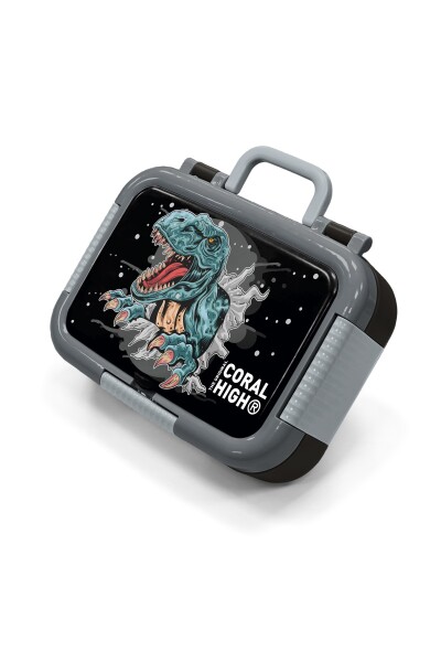 Coral High Koyu Gri Siyah Dinozor Desenli Paslanmaz Çelik Beslenme Kabı 39343 - 1