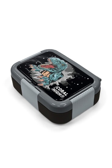 Coral High Koyu Gri Siyah Dinozor Desenli Paslanmaz Çelik Beslenme Kabı 39343 - 2