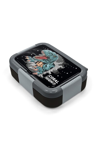 Coral High Koyu Gri Siyah Dinozor Desenli Paslanmaz Çelik Beslenme Kabı 39343 - 2