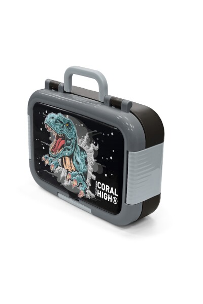 Coral High Koyu Gri Siyah Dinozor Desenli Paslanmaz Çelik Beslenme Kabı 39343 - 4