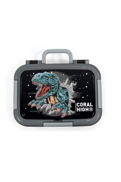Coral High Koyu Gri Siyah Dinozor Desenli Paslanmaz Çelik Beslenme Kabı 39343 - 5