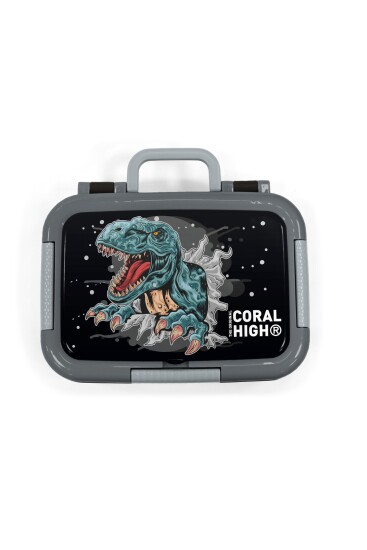 Coral High Koyu Gri Siyah Dinozor Desenli Paslanmaz Çelik Beslenme Kabı 39343 - 5