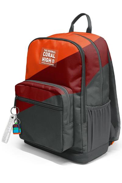 Coral High Koyu Gri Turuncu Bordo Renkli Okul Sırt Çantası 23692 - 7