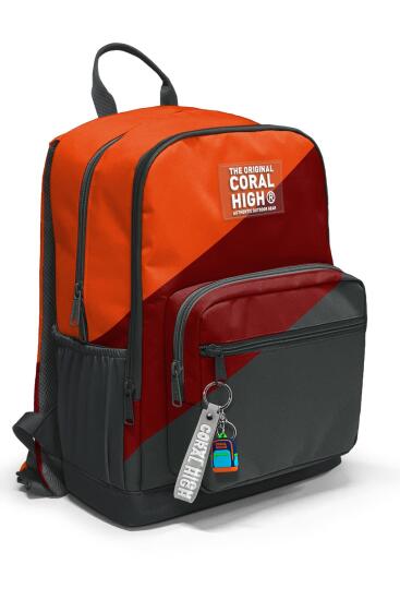 Coral High Koyu Gri Turuncu Bordo Renkli Okul Sırt Çantası 23692 - Coral High
